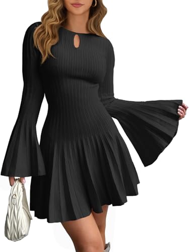 Saodimallsu Womens Long Bell Sleeve Mini Knit Dress...