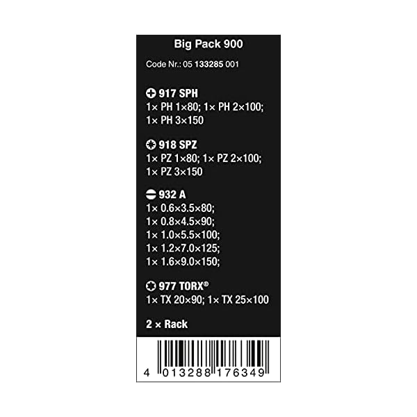 Wera Big Pack 900 Schraubendreher Set Kraftform - Schraubmeißel und Rack, 13-teilig, 05133285001 – Bild 3