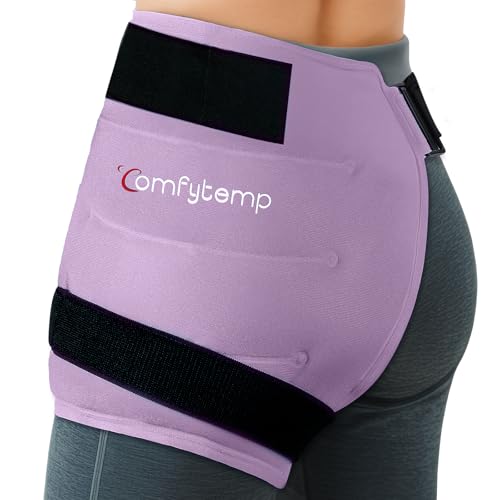 Image of Comfytemp Hip Ice Pack Wrap for Sciatica Pain Relief, Hip Replacement Kit After Surgery, Reusable Gel Ice Pack for Injuries, Hot Cold Compress Recovery Item Physical Therapy Men Women, Purple (S /M)