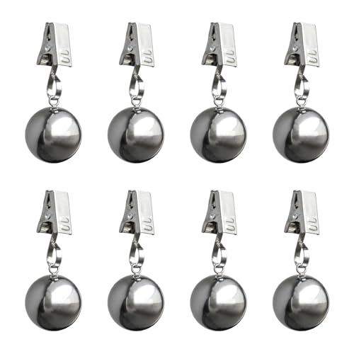 HillSpring Tischdeckenbeschwerer Extra Schwer, 8er Pack Gewichte für Tischdecke Outdoor, Rostfreie Edelstahlkugeln mit Clips, Gewichte für Vorhänge, Outdoor-Picknicktisch, Fahnen, 68 g
