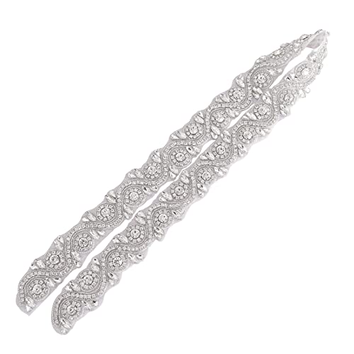 ShinyBeauty, cinta de plata hecha a mano cinturón de novia plata-245 impresionante adorno de diamantes de imitación cristal transparente y faja de diamantes de imitación Cover