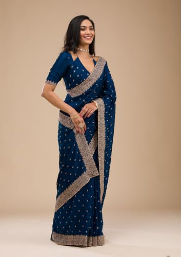 Image of Yashika Women Vichitra Silk Saree with Embroidered Border| Sarees Bollywood Sari | New Sarees | Saree Blouse| Designer Saree (AZ-YS-OG-LADYQUEEN-Parent)