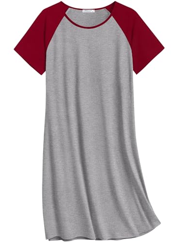 Ekouaer Nightgowns for Women Cotton Sleep Shirts Short Sleeve Nightshirt Crew Neck Night Gown Comfy Sleepwear Nightdress Light Grey Large