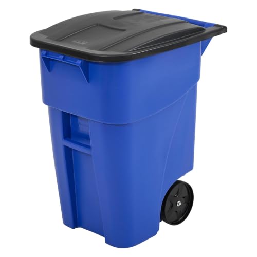 Image of Rubbermaid Commercial Products BRUTE Rollout Trash /Garbage Can /Bin with Wheels, 50 GAL, Blue, for Restaurants /Hospitals /Offices /Back of House /Warehouses