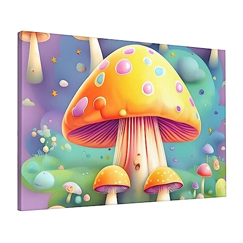 Toile motif champignon YYHHAOFA 40x61 cm en coton avec cadre en bois pour salon