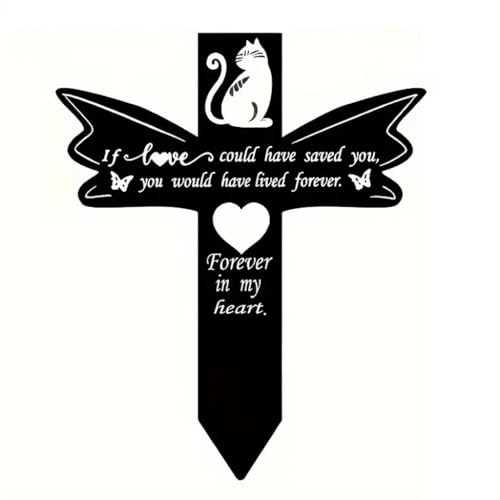 Gemseek Metal Pet Cross Grave Marker for Cat Cemetery
