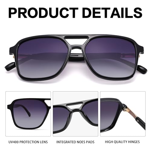 LIU·WEN Retro Aviator Sunglasses for Women Men 2 Pack - Trendy Square Shades Vintage Sun Glasses4