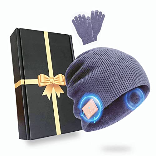 Bluetooth Beanie Hat And Gloves Set, Music Winter Knit Hat Wireless Bluetooth Cap Headphones +Touchscreen Glove Gift Pack Christmas Tech Gifts(Light Grey) #TOP22