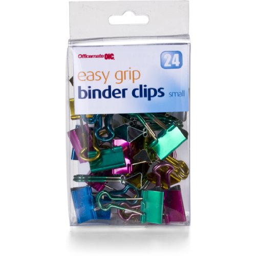 OfficemateOIC Small Easy Grip Metallic Binder Clips, Pack of 24, Assorted Colors (31053)