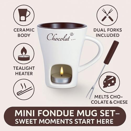 CREHNIL Chocolate Melting Mug Cheese Candy Mini Fondue Pot With Forks - 4