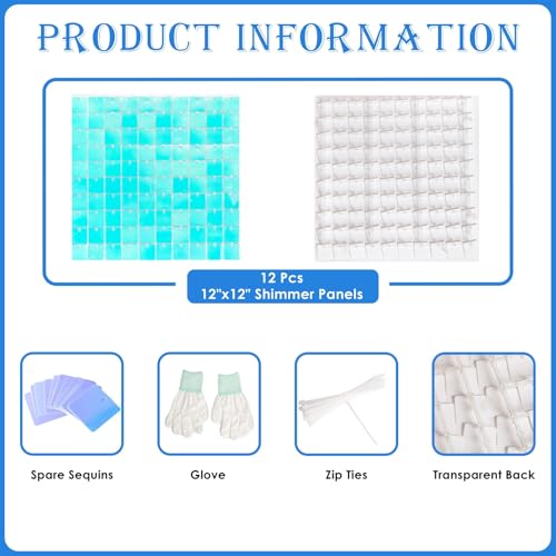 Image of Shimmer Wall Backdrop Blue Iridescent Square Sequin Wall Panel Backdrop Decor for Wedding, Anniversary, Birthday, Party, 12 Panels
