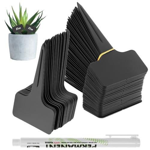 100 Pezzi Etichette per Piante in Plastica Impermeabili, 10x6 cm, Riutilizzabili con Pennarello Bianco per Giardinaggio, Ortaggi, Fiori e Piante in Vaso