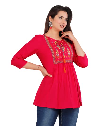 Image of Ganga febtex Women's Rayon Embroidered Short Kurti /Tops
