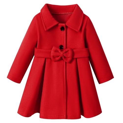 Ohohyy Kleinkind Baby Mädchen Kleidung Jacke Mantel Langarm Einfarbige Knöpfe Kleid Mantel Herbst Outfit (Rot,2-3 Jahre)