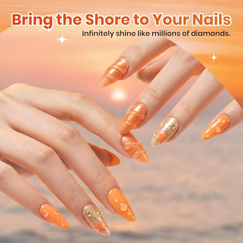 Image of Beetles Orange Gel Nail Polish Set - Summer Sunset Auras Shimmer Gel Polish, 6 Colors Sunrise Tangerine Coral Orange Gel Nail Art, Soak Off Uv DIY Salon Manicure Kit Gift for Women