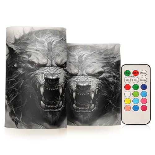 ALAZA Wolf (30) Flickering Flameless Candles Battery Operated with Remote Timer,Tea Light Candles LED Pillar Votive Candles Set of 2 for Outdoor Indoor Decorations