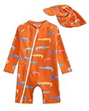 DivingBirds Baby Boys One-piece Swimming Costume, Toddler Boys Swimsuit Length Zipper Long Sleeve Orange for 2-3Y