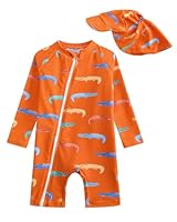 DivingBirds Baby Badeanzug Jungen, Langarm Schwimmkleidung mit Diagonal-Reißverschluss Kleinkind Jungen, Einfaches An- Und Ausziehen, Orange für 12-18 Monate