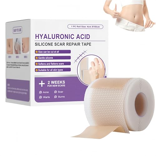 Cinta de silicona para cicatrices con ácido hialurónico, cinta reutilizable para tratamiento de eliminación de cicatrices, hojas de silicona profesionales para cesáreas, suave y cómoda (1 Cajas)