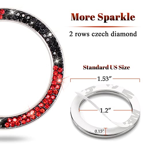Image of ToBeQueen Red Black Bling Push Start Button Cover Ring Emblem Sticker, Interior Decoration Crystal Diamond Rhinestone Car Decor Red and Black Car Accessories for Women, Red and Black