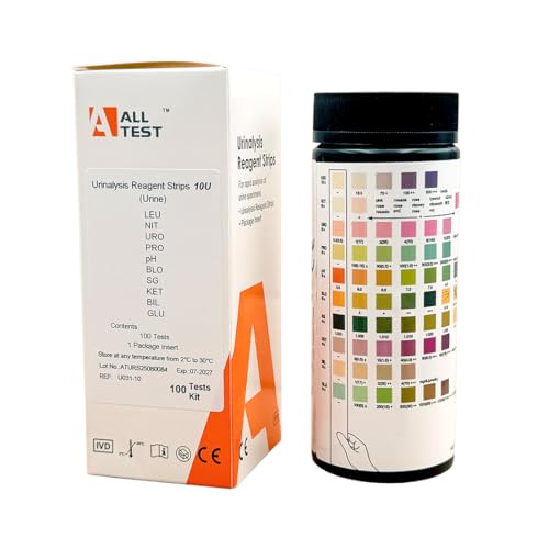 Cystitis Test Urine Infection Testing Strips by ALLTEST 10 Parameter Urine Dip Test (100 Test Strip Pack) for Blood Protein Blood and White Cells