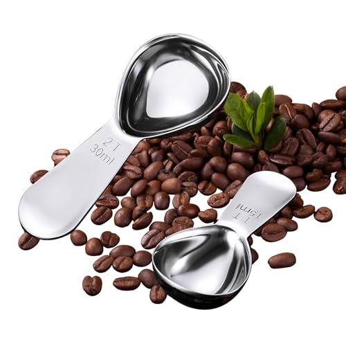 2 Piezas Cucharas Medidoras, cuchara medidora 30 ml+15ml, cucharas de café de acero inoxidable con Asas Cortas, Cuchara Medidora Cafe, Cuchara Dosificadora para Café, Té, Azúcar y Harina