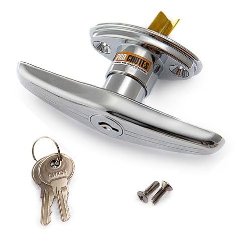 Pro Chutes Trash Chute T Handle - Door Latch has V Spindle Style for Bottom and Laundry Side hinged Doors. Universal Compatible Midland Half-Moon Type Hardware Parts Pro Chutes Trash Chute T Handle - Door Latch has V Spindle Style for Bottom and Laundry Side hinged Doors. Universal Compatible Midland Half-Moon Type Hardware Parts