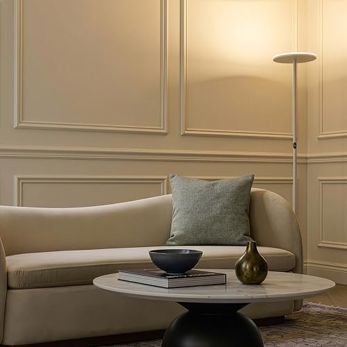 Image of Brightech Sky LED Floor lamp, Torchiere Super Bright Floor Lamp for Living Room Decor & Office - Dimmable, Tall Standing Lamp with Warm Light for Bedroom & Reading - Cream