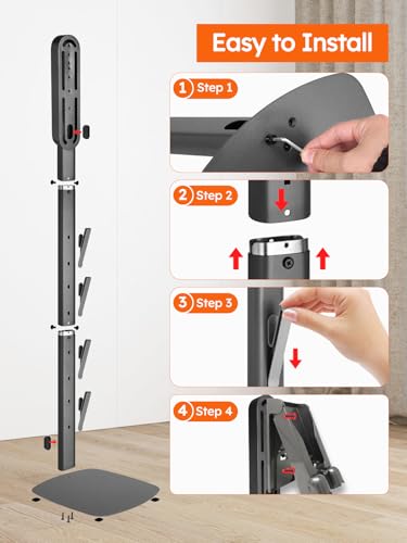 Image of Vacuum Stand for Dyson V16 Gen5 V15 V12 V11 V10 V8 V7 V6 - Stable Metal Holder w /Hidden Cord Management & 4 Hooks, Storage Rack for Dyson Cordless Vacuum & Accessories, Easy Assembly, Dark Gray