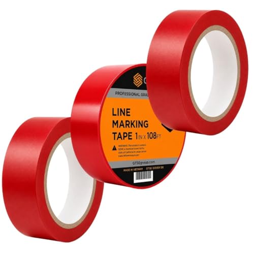 GTSE 2 inch x 108 ft Red PVC Vinyl Floor Tape, Safety Marking Tape, 3 Rolls, 6 mil Thick, Suitable for Dance Floors, Gyms, Warehouses, Sports Facilities