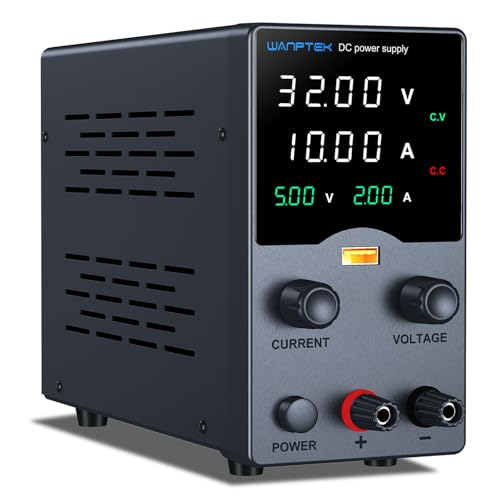 Wanptek DC Power Supply Variable 30V 10A, Bench Power Supplies with Encoder Adjustments Knob, USB Fast Charge Port with Output Current Display, 4-Digit LED Display
