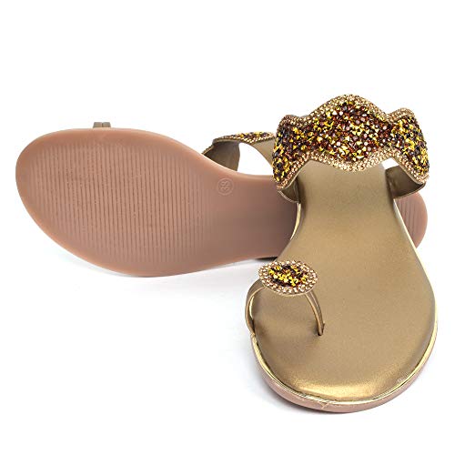 Image of XE Looks Women's Copper Gold Embellished Slippers | Stylish Glittering Design with Comfort Sole | Comfort and Durability Combined Slipper For Girls & Women