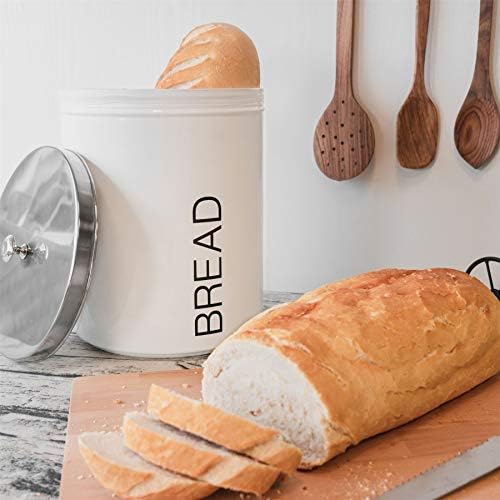 Harbour Housewares Contemporary Bread Bin - Steel Kitchen Storage Caddy with Rubber Seal - White - 22.5cm