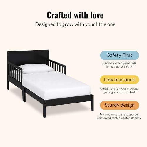 Dream On Me Brookside Wooden Toddler Bed in Black, Greenguard Gold & JPMA Certified, Kids Bed with Safety Rails, Low-to-Floor Design, Non-Toxic Pinewood Finish - Image 6