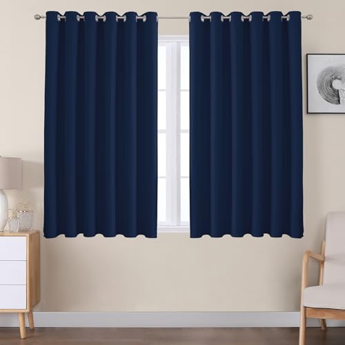 VEHEDE Wide Blackout Curtains 54 Inch Drop, Soft Thermal Insulated Curtain for Bedroom Window Treatment Eyelet Curtains, W90 x L54 Inch, Navy Blue, 2 Panels