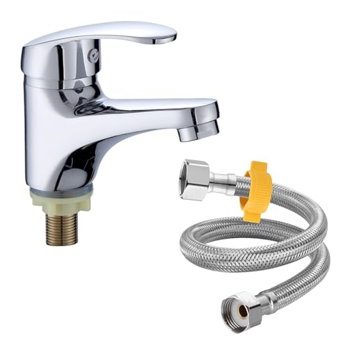 Aquafix 水道 亜鉛合金材質 蛇口 単水栓 接続ホース付き 洗面台 トイレ お風呂用