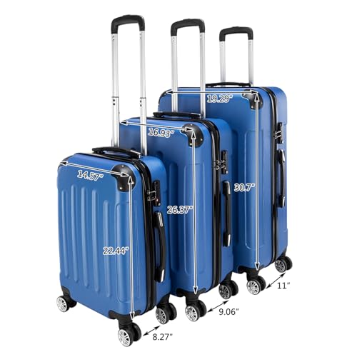Luggage Sets 3-In-1 Portable ABS Trolley Case Large Suitcases Small Travel Suitcase Vintage Suitcase Universal Wheel 20" / 24" / 28" Suitable for Travel, Moving and Business Trip Maleta Dark Blue2