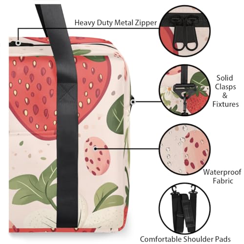 Tropical Leaf Strawberries Travel Duffel Bag for Men Women Fruit Floral Sports Gym Bag Waterproof Weekender Overnight Bags Foldable Carry on Backpack for Swim Yoga Fitness Workout3