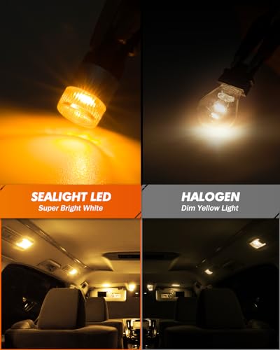Image of SEALIGHT 194 LED Light Bulbs Amber ＆ Yellow, W5W 168 2825 T10 Car Interior Light Bulb Replacement for License Plate Light, Dome Light, Map Light, Courtesy Light, Pack of 6