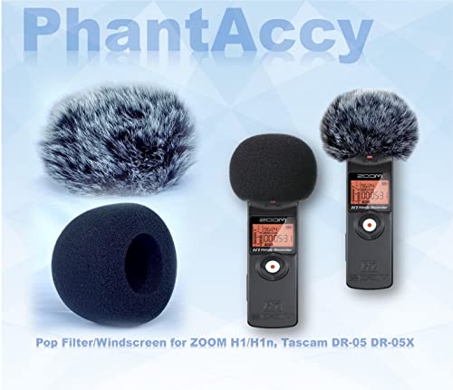PhantAccy Pop Filter & Windscreen Combo for Zoom H1,H1n and Tascam DR-05 DR-05X Digital Recorders, Foam & Furry Mic Covers for Filtering Plosives, Hissing Noise, Wind Noise and Other Ambient Noise