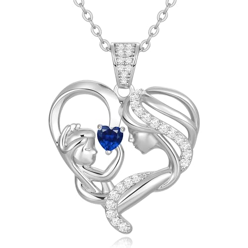 Mothers Day Gifts for Mom Wife Her Grandma, S925 Sterling Silver Birthstone Necklaces Jewelry for Women, Mother's Day Love Heart Pendant Necklace for Anniversary Birthday Christmas Day