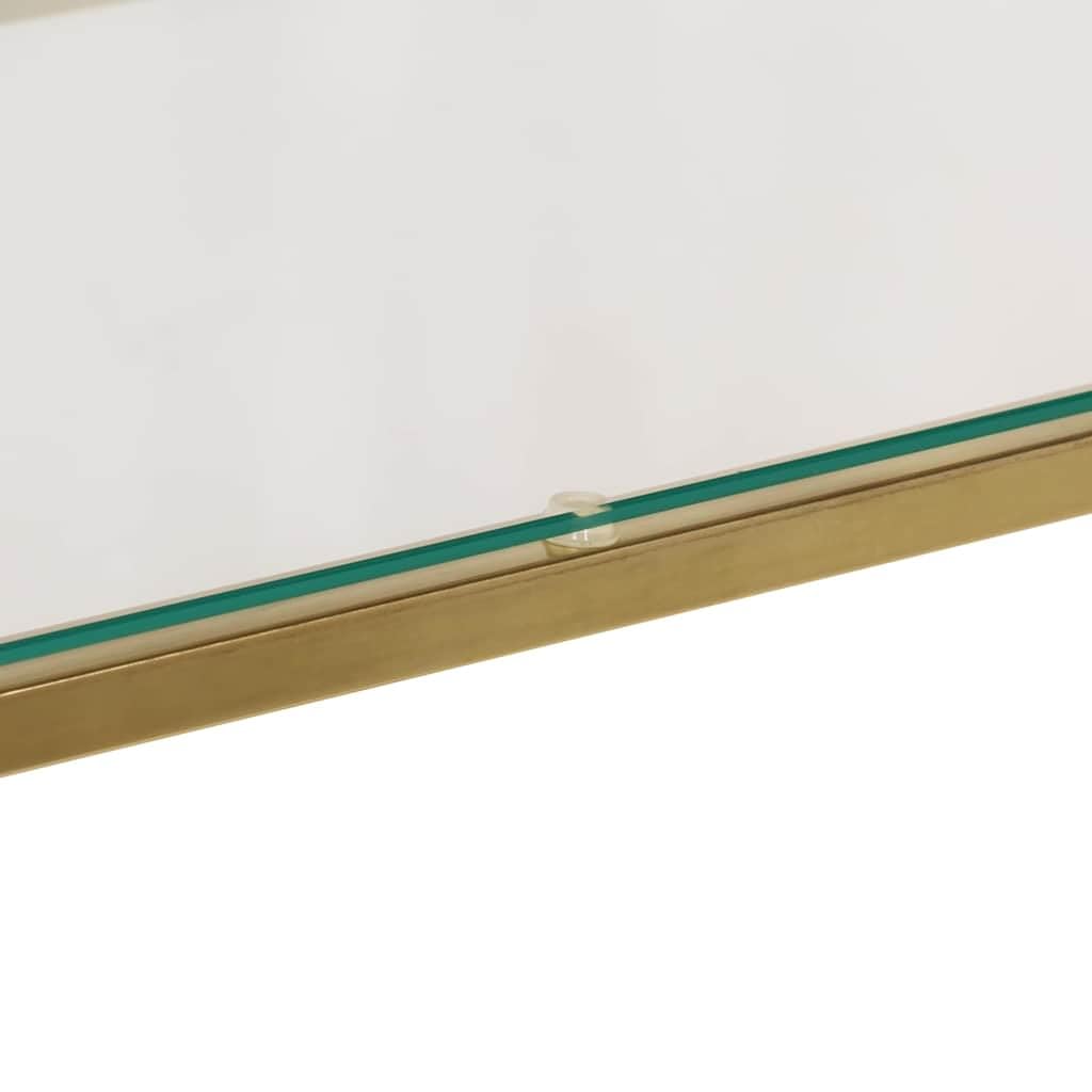 Stolik konsolowy ze złotej stali nierdzewnej i szkła hartowanego 4 mm, 110 x 35 x 70 cm, nowoczesny stół do przedpokoju i salonu, smukły stół ścienny z półką i miejscem do przechowywania