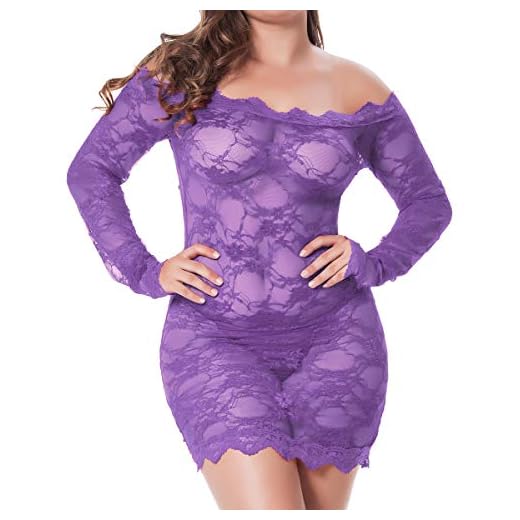 LINGERLOVE Sexig spets negligé stora storlekar för damer babydollunderkläder axellösa underkläder nattkläder spetsklänning med G-string, violett, 3X/4X