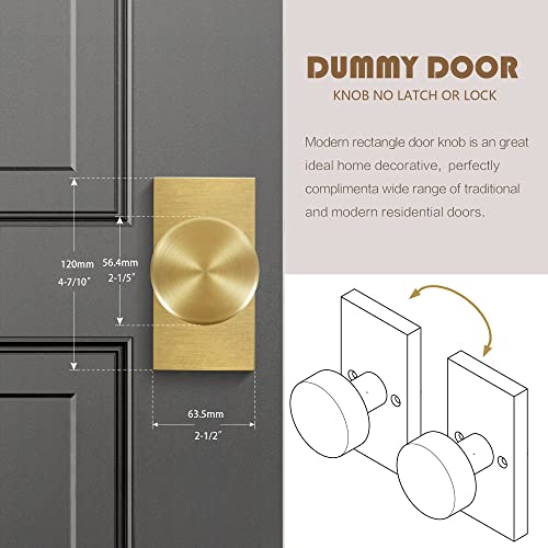 Felibat Gold Dummy Door Knob Interior,Bifold And Closet Door Knobs,Satin Brass Dummy Door Handles,2 Pack #TOP4