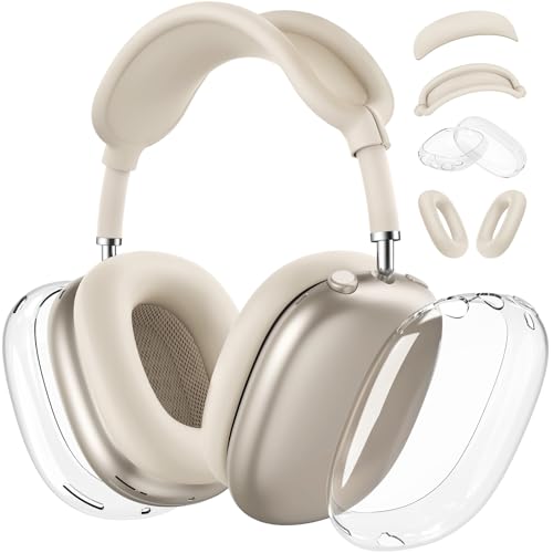 ?4 in 1?Protective Kit for AirPods Max Case Cover, Clear TPU Ear Cups Cover + Silicone Ear Pads Case + Headband Covers, Transparent Silicone Accessories for Apple AirPods Max USB-C (2024/2020), Stone