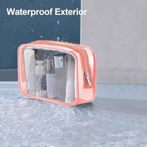 Clear Makeup Bag (4 Packs), Small TSA Approved Toiletry Bags for Traveling Small Size Cosmetic Storage Pouches for Women Organizer with Zipper Pink Orange Green Blue3
