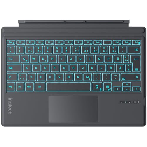 Inateck Surface Pro 7 Tastatur Kompatibel mit Surface Pro 7/7+/6/5/4 mit Trackpad Bluetooth 5.3 7-Farbiger Hintergrund Beleuchtung QWERTZ KB02027