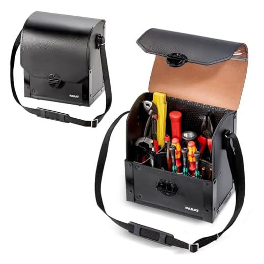 Stanley STST1-73615 Werkzeugtasche 35 cm 4 Parat Werkzeugtasche Top Line Mini (Werkzeugkoffer leer, inkl. 17 Einsteckfächer für Werkzeug, Material Con –Pearl / Rindsleder, Tasche mit Steckschloss, Größe 25 x 27 x 17 cm)