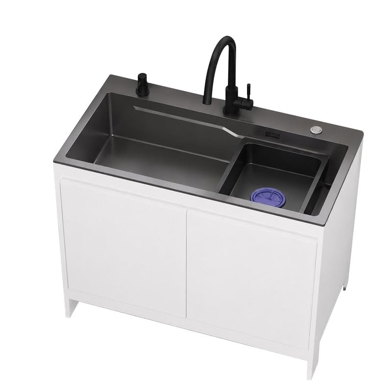 Freistehendes Outdoor-Spülbecken, Edelstahlbecken & Aluminiumschrank, Mischbatterie + Seifenspender, ideal für Garten, Garage, Reinigungsarbeiten im Hauswirtschaftsbereich