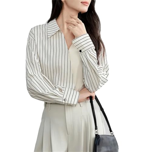 Chemise à rayures patchwork en coton ample décontracté Kelsiop pour femme